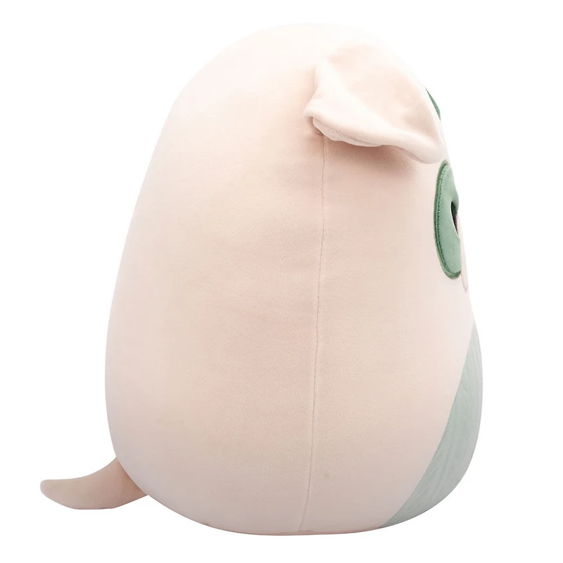 Peluche Squishmallows 12" - Augustine le bouledogue crème et vert avec ventre en tricot torsadé gaufré vert