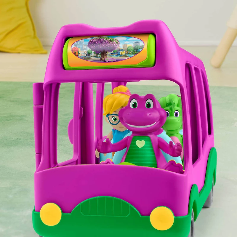 Véhicule jouet à pousser L'autobus des Aventures et figurine de Barney Le Monde de Barney de Fisher-Price,
