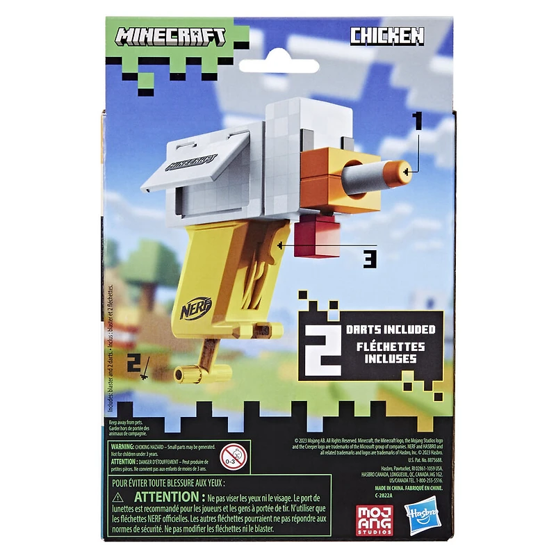 Nerf Microshots Minecraft, blaster Chicken, inclut 2 fléchettes en mousse Nerf Elite