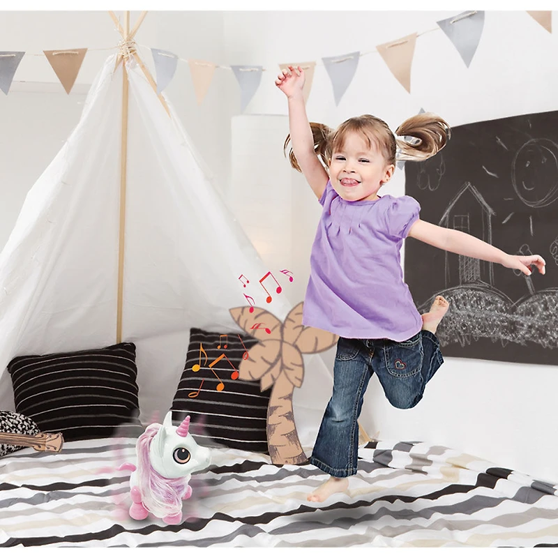 Power Unicorn Mini - Unicorn robot with light and sound effects, hand clap command, voice repeat