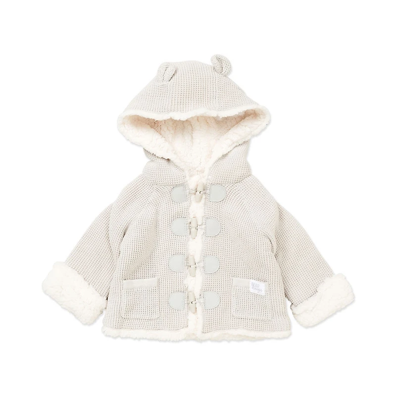Rock a Bye Baby True Knit Cardigan With Sherpa Lining: Grey 0-3M