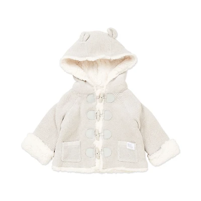Rock a Bye Baby True Knit Cardigan With Sherpa Lining: Grey 0-3M