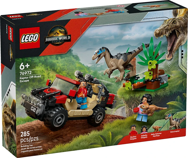 LEGO Jurassic World L'Évasion Hors Route du Raptor, Jouet de Dinosaure, Ensemble de Construction pour Enfants 76972
