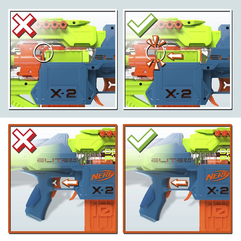 Nerf Elite 2.0, blaster Double Punch, 50 fléchettes Elite, 2 chargeurs 10 fléchettes, blaster motorisé