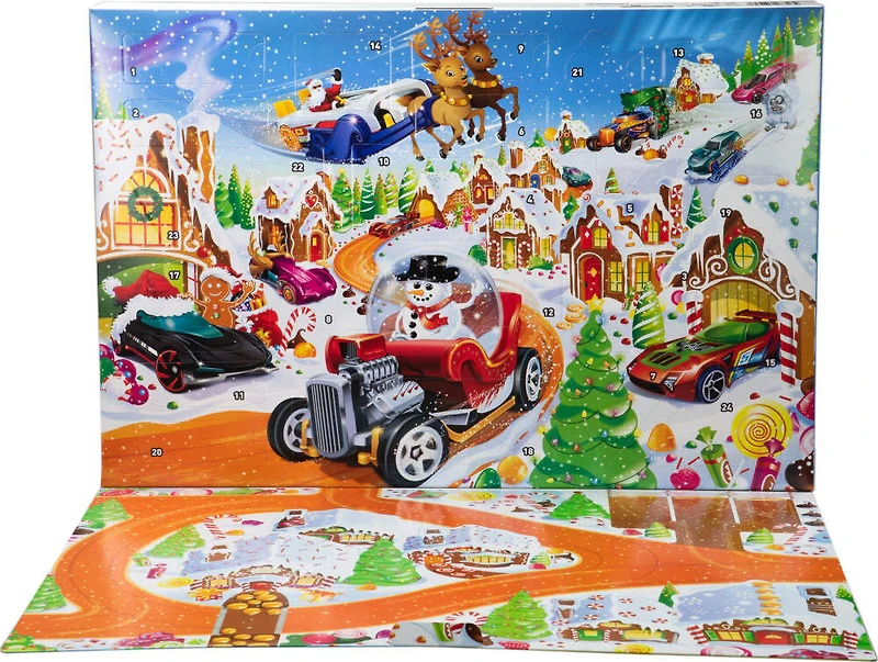Hot Wheels 2025 Advent Calendar with 10 Toy Vehicles in 1:64 Scale & 24 Accessories
