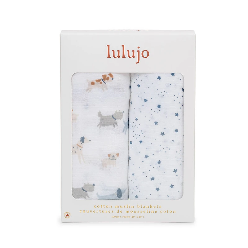 Lulujo - 2PK Langes en mousseline - Chiot + Étoiles