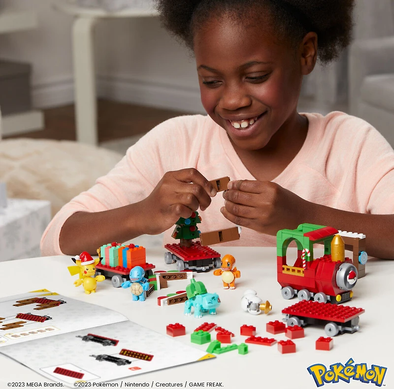 MEGA Pokémon Holiday Train building set with 373 pieces and festive surprises