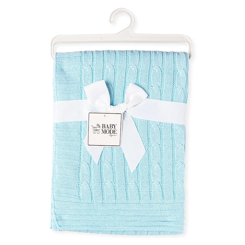 Baby Mode Signature Blue Classic Cable Knit Blanket