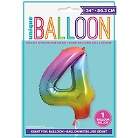 Rainbow Number 4 Shaped Foil Balloon 34"
