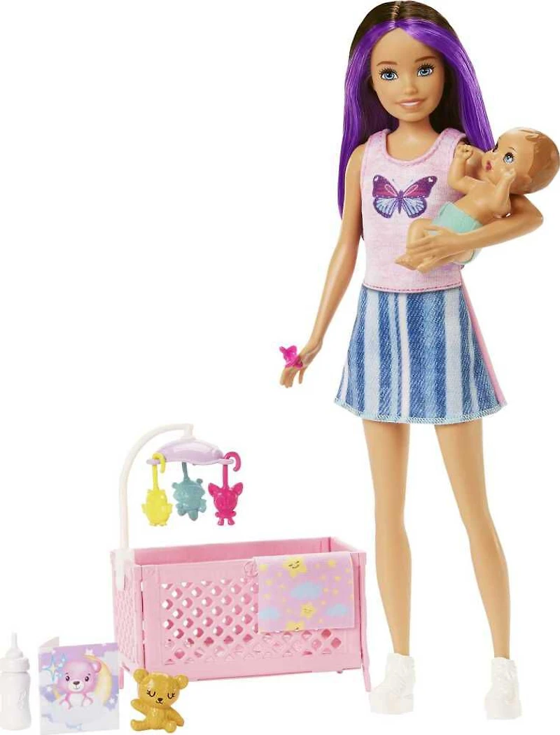 ​Barbie Skipper Babysitters Playset with Skipper Doll, Baby Doll with Sleepy Eyes, Crib and Accessories