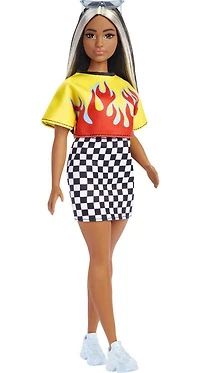 ​Barbie Fashionistas Doll #179, Flame Crop Top, Checkered Skirt, Sneakers and Sunglasses