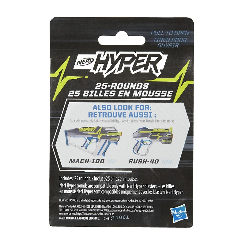 Nerf Hyper, recharge de 25 billes en mousse, officielles pour utiliser avec les blasters Nerf Hyper