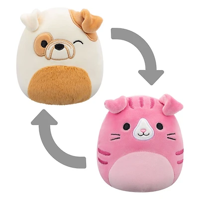 Squishmallows 12,7 cm Flip-A-Mallows - Geraldine/Brock - Chat écossais rose/bouledogue blanc et brun roux