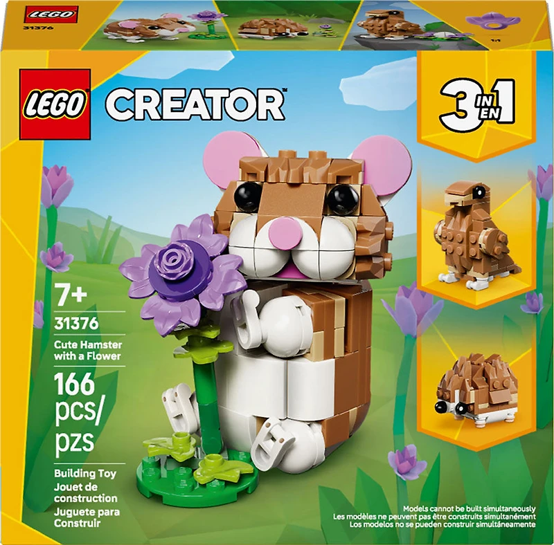 LEGO Creator 3 en 1 Le Hamster Mignon avec une Fleur, Le Jouet se Transforme en Hérisson ou en Aigle 31376
