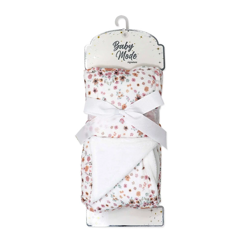 Baby Mode Signature Couverture en mousseline et peluche : motif floral rose