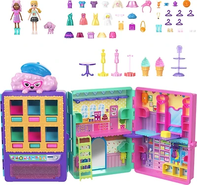 Polly Pocket-Collection bonbon-Coffret avec 2 poupées (8 cm), distributeur, plus de 35 accessoires