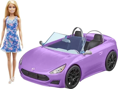 ​Barbie Doll and Vehicle Playset with Barbie Doll and 2-Seater Purple Convertible Car with Rolling Wheels