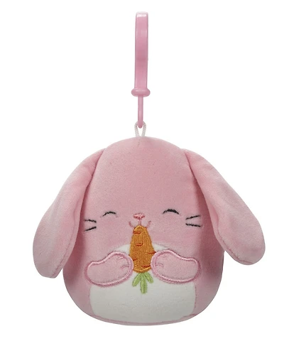 Squishmallows de 8,8 cm à pince - Pâques - Bop lapin rose grignotant une carotte