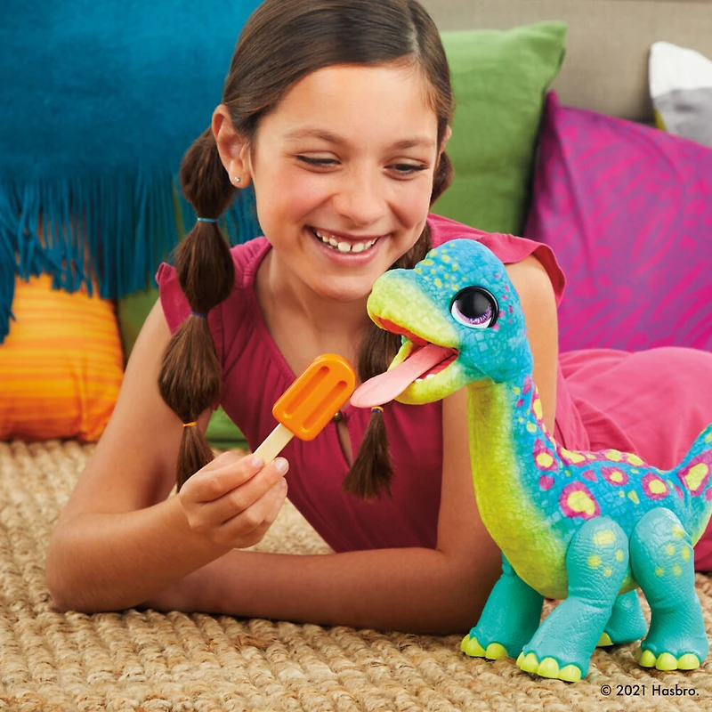 furReal, Sam le bronto glouton, animatronique interactif en peluche, plus de 40 sons et réactions