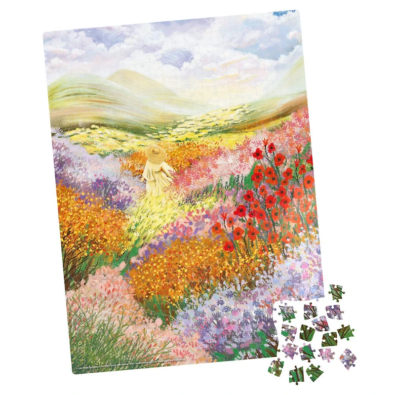 Puzzles Spin Master, Brise d'été, Puzzle de 500 pièces par l'artiste Laivi Põder représentant un paysage de fleurs, avec poster