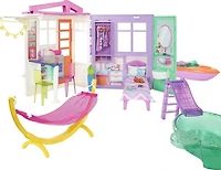 Barbie- Coffret-cadeau, 2 poupées Barbie Fashionistas, maison, pisc.