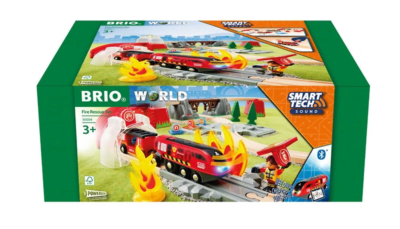 BRIO World - 36004 Ensemble de Secours Incendie Smart Tech Sound | Ensemble de train jouet motorisé de 41 pièces - Édition anglaise