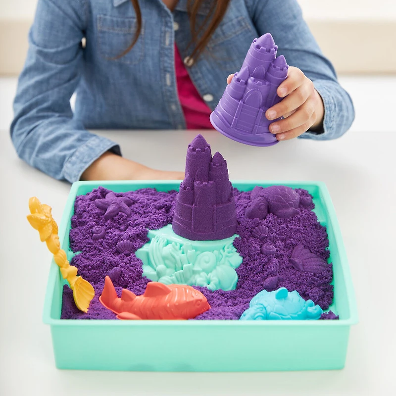 Kinetic Sand, Coffret Bac à sable, 454 g de sable, bac à sable, 4 moules et outils, jouets sensoriel pour les enfants à partir de 3 ans (les styles peuvent varier)