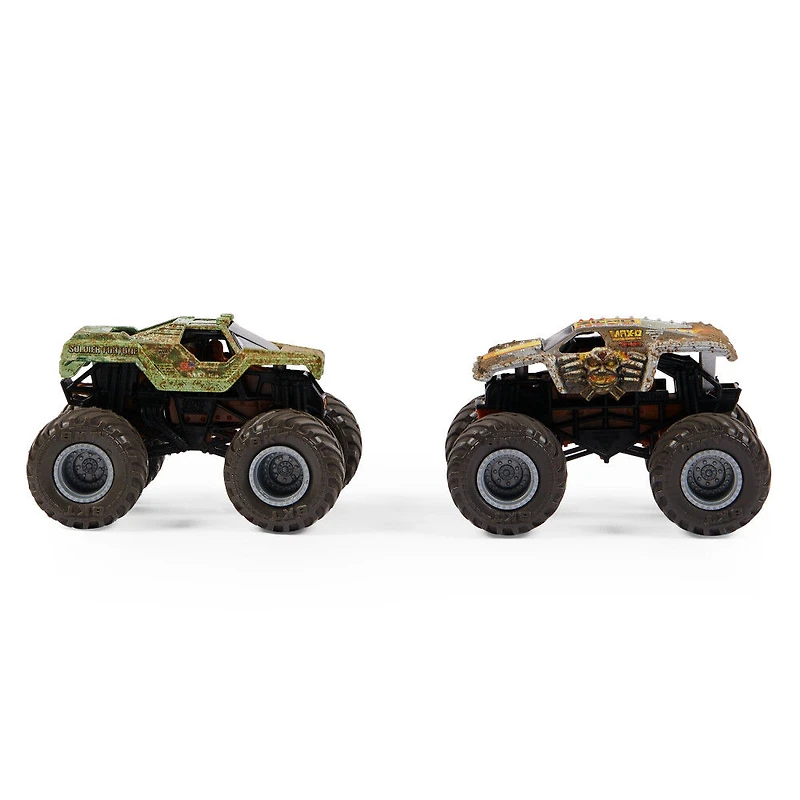 Monster Jam, Coffret de 2 monster trucks officiels en métal moulé Soldier Fortune vs. Max D qui changent de couleur, échelle 1:64