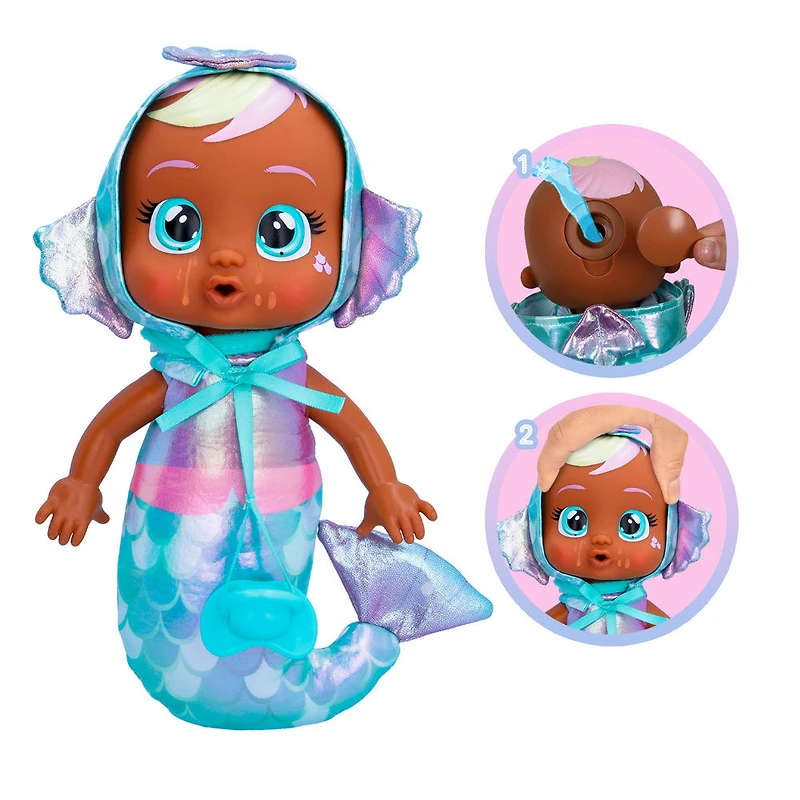 Cry Babies Tiny Cuddles Mermaids Kaia - 9" Baby Doll | Metallic Pajamas with Mermaid Tail