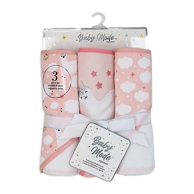 Baby Mode Signature Pink Llama Hooded Towel- Set of 3