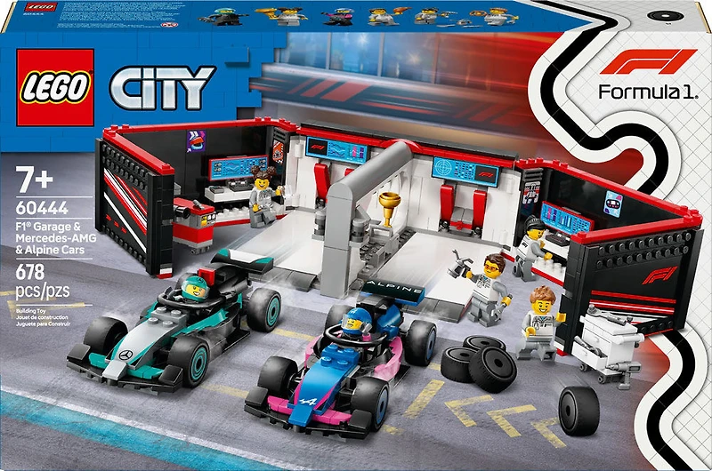 LEGO City F1 Garage & Mercedes-AMG & Alpine Cars Toy - Model Race Car Building Toy Playset - 60444