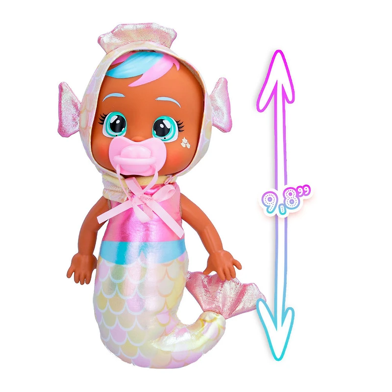 Cry Babies Tiny Cuddles - Sirènes Adella - Poupée bébé de 9 po | Pyjama métallique avec queue de sirène