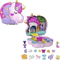 Polly Pocket Unicorn Forest Compact Playset with 2 Micro Dolls and 13 Accessories