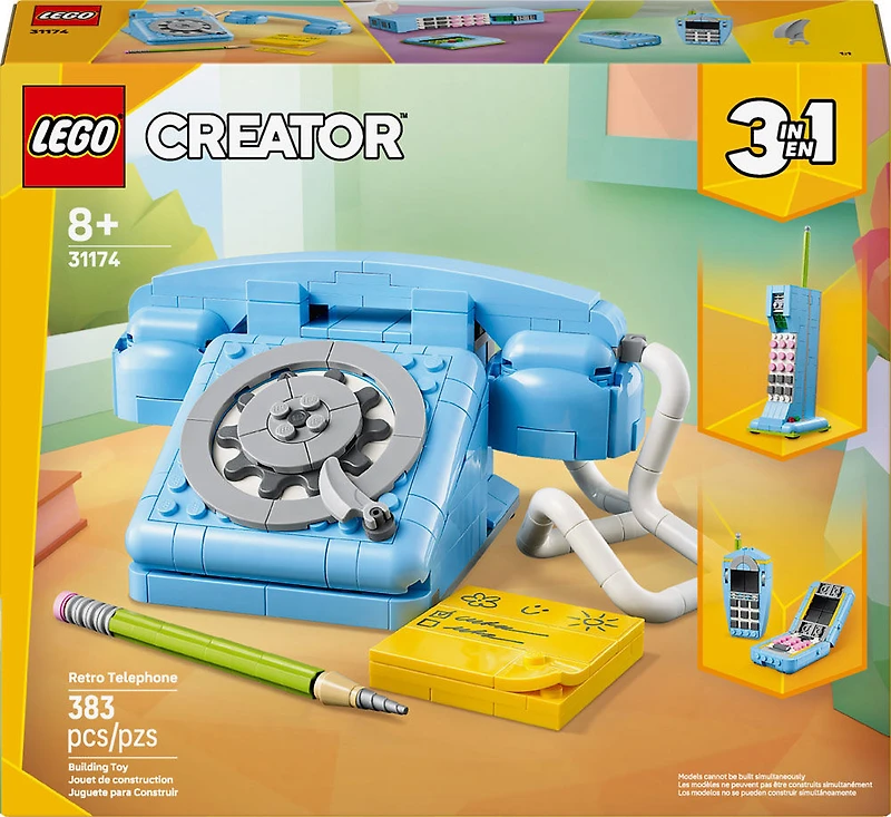 LEGO Creator 3en1 Le Téléphone Rétro, Jouet Rétro des Années 1960, Transformable en Téléphones des Années 1980 ou 2000 31174