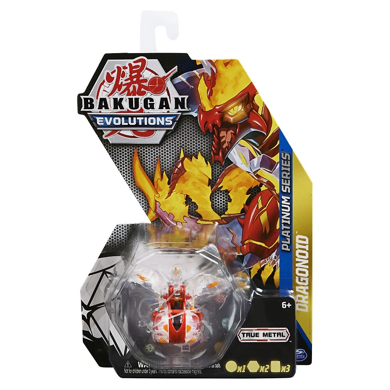 Bakugan Evolutions, Dragonoid (Diamond Elemental Rare), Bakugan True Metal Platinum Series, 2 BakuCores et carte Personnage