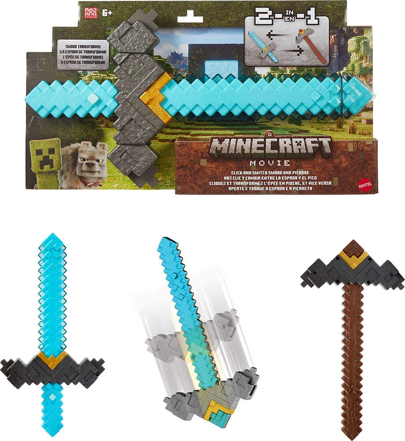 Minecraft Film Accessoire Épée et Pioche Appuyez et transformez