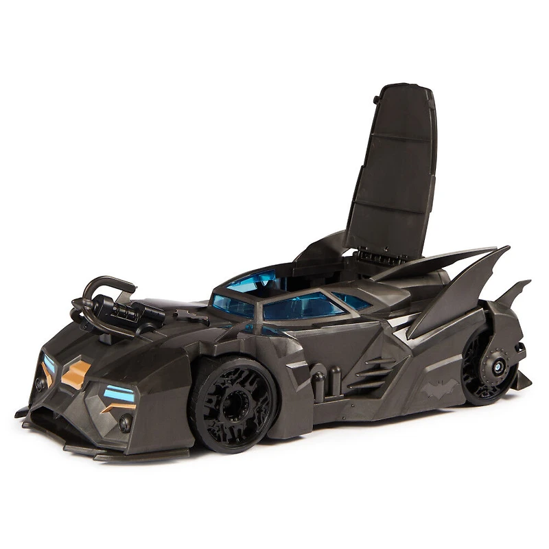 DC Comics, Coffret Crusader Batmobile avec figurine Batman exclusive de 10 cm, 3 figurines de super-méchants en papier