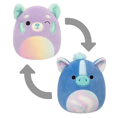 Squishmallows 12,7 cm Flip-A-Mallows - Lexis/Romano - Panda rouge violet/Hippocampe bleu