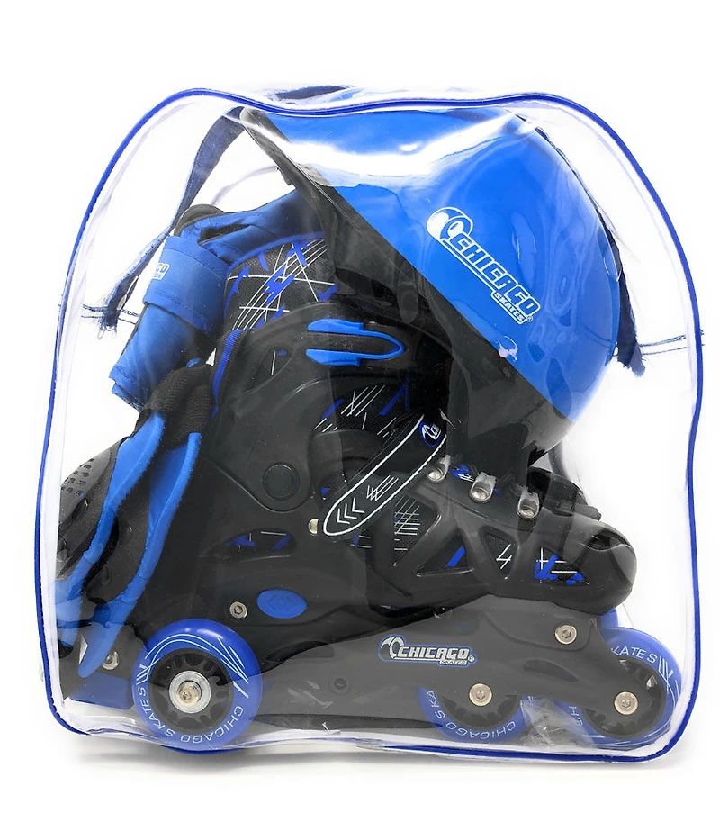 Chicago Skates Adjustable Blue Rollerblade Combo Set Size
