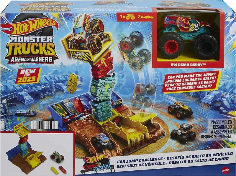 Hot Wheels Monster Trucks Arena Smashers Demo Derby Car Jump Challenge