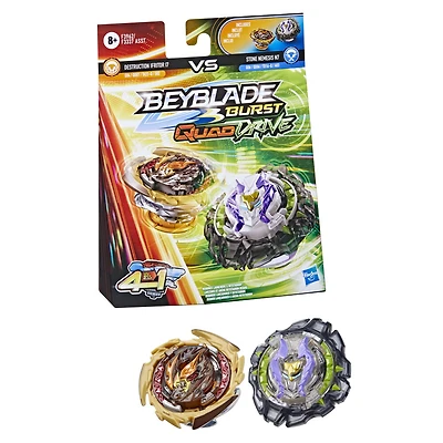 Beyblade Burst QuadDrive, Pack de 2 toupies de compétition Destruction Ifritor I7 et Stone Nemesis N7