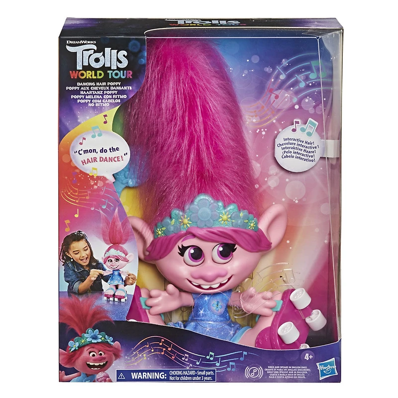 DreamWorks Trolls World Tour - Dancing Hair Poppy Interactive Talking Singing Doll with Moving Hair - English Edition