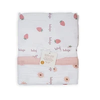 Lulujo - Reversible Muslin Blanket 3 Ply - Daisies-Strawberry