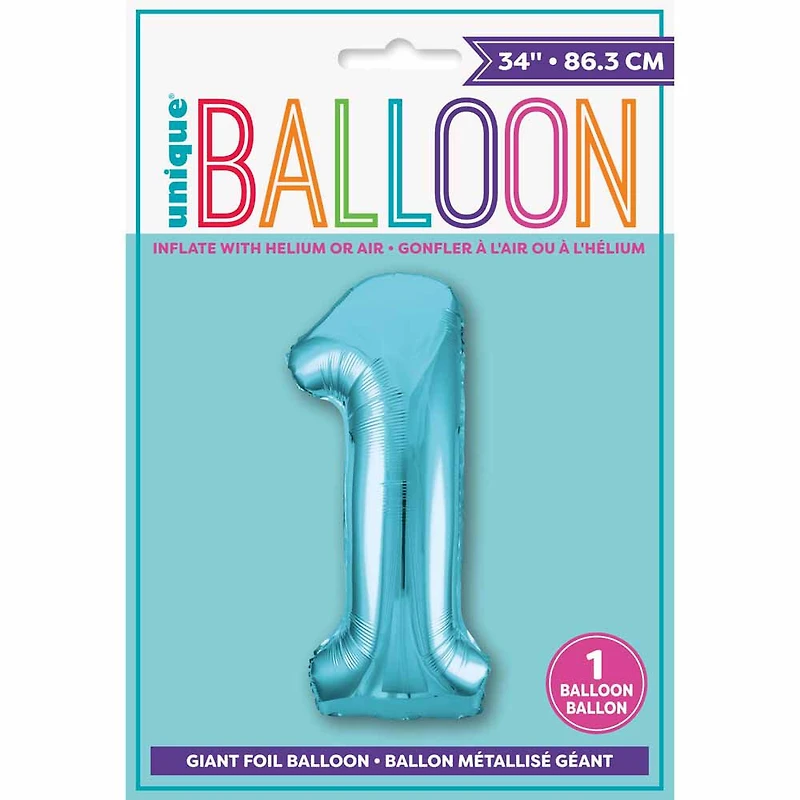 Blue Number 1 Shaped Foil Balloon 34"