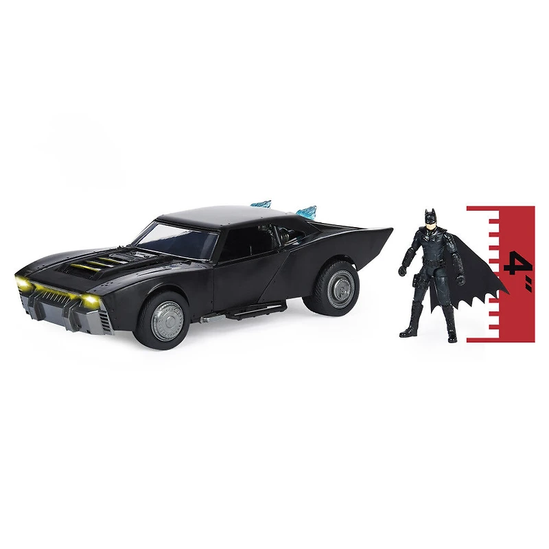 DC Comics, Batman Batmobile avec figurine Batman de 10 cm, effets sonores et lumineux, Pièce à collectionner du film Batman