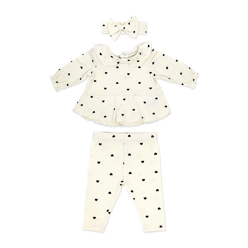 Baby Mode 3 Piece Legging and Headband Set: Cream Heart 3M