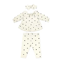 Baby Mode 3 Piece Legging and Headband Set: Cream Heart 3M