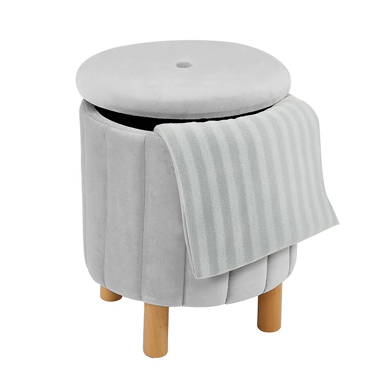 Kvell Pouf De Rangement Rond 15" Gris