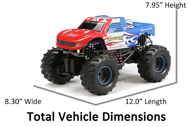 Camions Monster radiocommandés, échelle 1:15 Bigfoot Rouge, Blanc et Bleu - Notre exclusivité