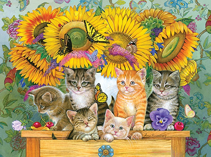 Artiste : Amy Rosenberg - Casse-tête de 1000 pièces - Chatons sur fond estival